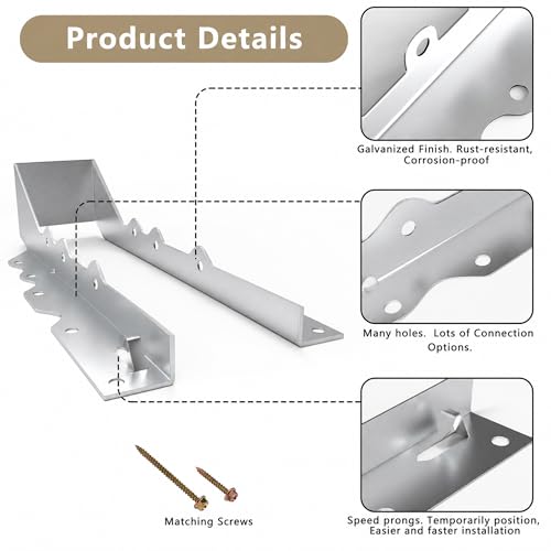 Image of 25pcs 2x10 Joist Hangers with Screws, 20-Gauge Galvanizing Face Mount Joist Hanger for Wood Posts, Hurricane Rafter Ties Clips, 2x10 Brackets for Floor Deck and Ceiling Trusses, Lumber Beam Connectors
