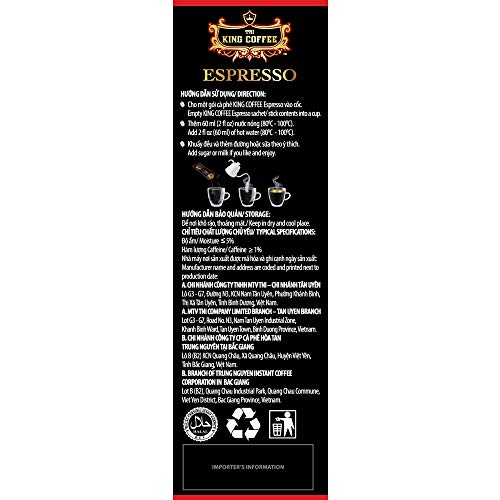 King Coffee Espresso Instant Coffee Vietnamese Coffee Arabica Instant Coffee Mix Medium Roast 15 Sticks Per Box X 2.5G - Pack Of 2 #TOP3