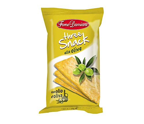 SCHIACCIATINE Croccantelle THREE Snack alle OLIVE di FORNO DAMIANI - Aperitivo Salato all'Italiana - Scatola da 50 Pezzi da 40g -
