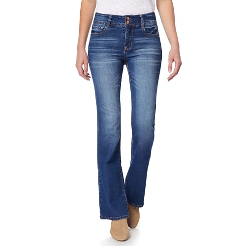 WallFlower Women's Flirty Curvy Flare High Rise Insta Stretch Juniors Jeans (Standard and Plus), Pia, 7