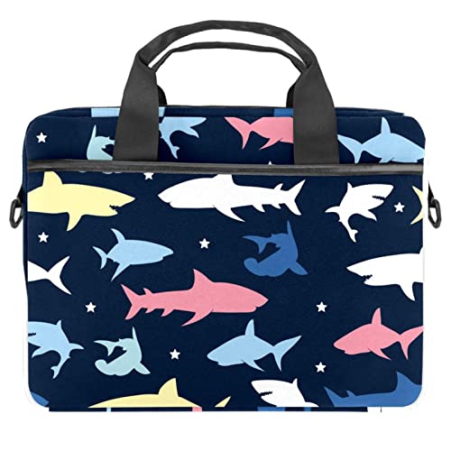 Bolso bandolera de hombro colorido para portátil de 14 pulgadas con diseño de tiburón y estrellas