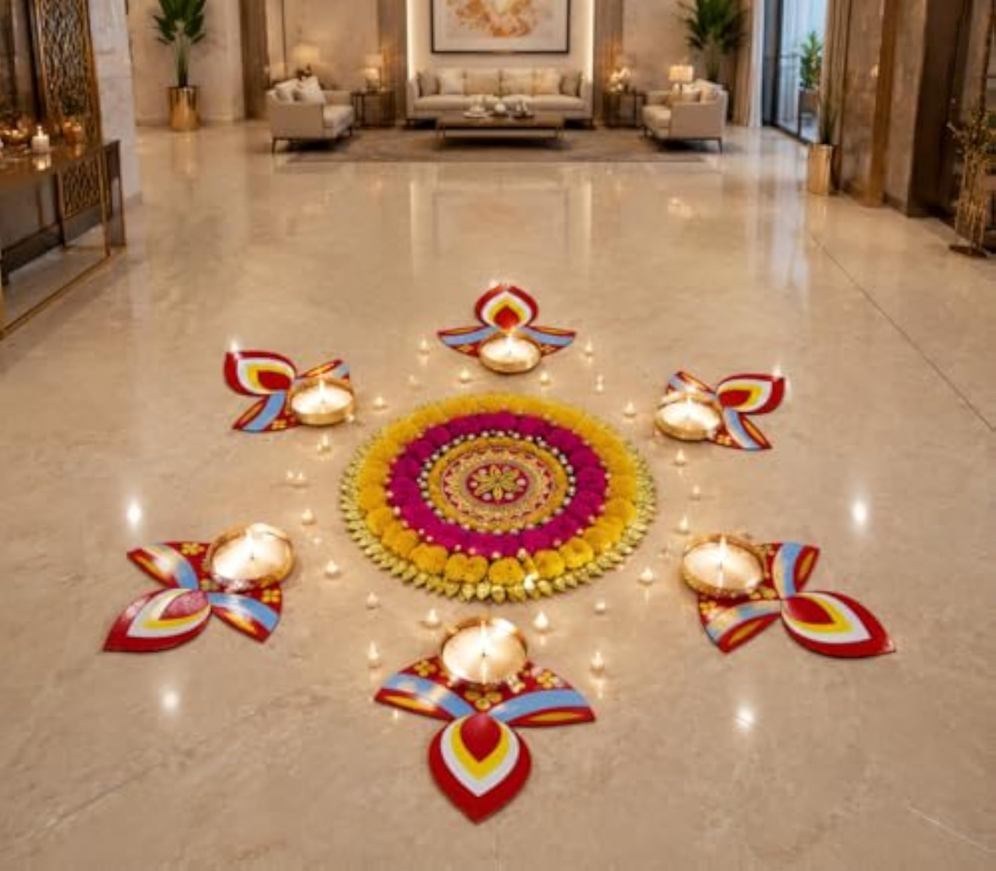 Handcrafted Decorative Rangoli T-Light Holder Set 1, Diwali Decor