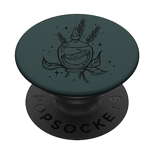 Witchcore Witch Potion Bottle inside Crescent Moon PopSockets Adhesive PopGrip, Black