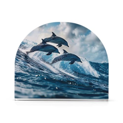 Takiito Dolphins Surfing Napkin Holder for Paper Napkins, Acrylic Upright Holder for Table, Tissue Dispenser for Farmhouse Kitchen Home Decor