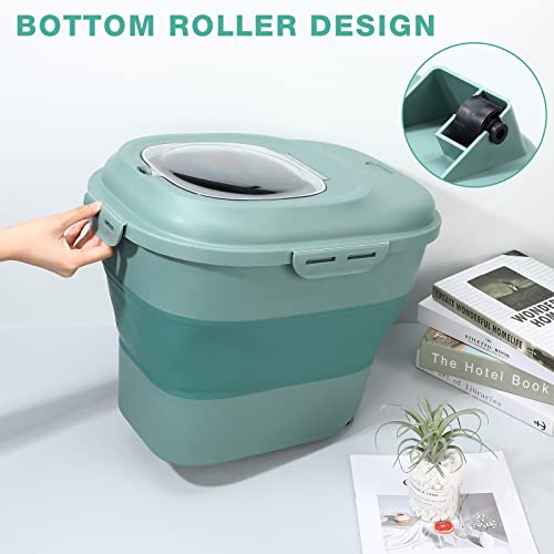 Umigy 2 Pack Grain Rice Food Storage Containers Large Plastic Containers On Wheels With Airtight Lids Collapsible 20 To 50 Lbs Serving Buckets Pet Dog Cat Food Storage Containers For Home Kitchen #TOP3