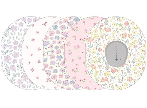 Glucomart Adhesive Patches for Dexcom G7, Dexcom Stelo, and Infusion Sets (5 Count) – Maximum Strength CGM Patches, Waterproof & Hypoallergenic (Spring Floral Variety Pack) (G7 / Infusion Sets)