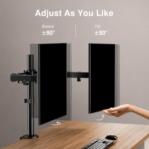 Image of STAR WORK Dual Black Arm Monitor Mount for 13-32 inch Screen, Heavy Duty Alloy Steel Stand, Full Motion 360 Rotate, Tilt & Swivel, Height Adjustable with Cable Clips (Dual Adjustable Black Monitor Arm)