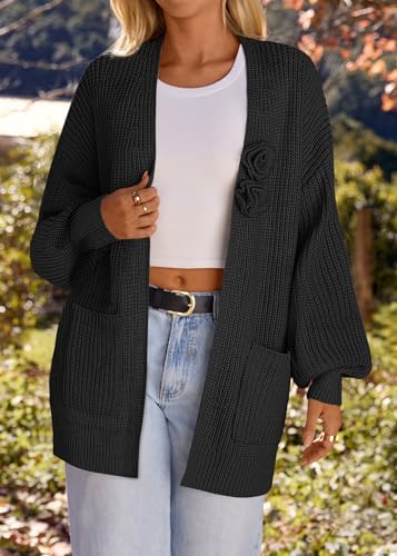 Image of MEROKEETY Long Sleeve Oversized Cardigan Sweaters for Women | Fall Winter Sweaters, Open Front, Chunky Knit, 2026 Casual Work Outerwear with Pockets