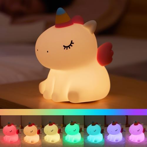 Unicorn Night Light for Kids, Silicone Baby Nursery Night Light D...