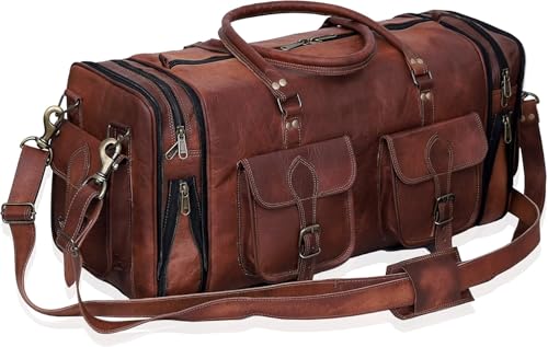Sac de voyage marron de 30 pouces en cuir vintage pour homme avec grand volume