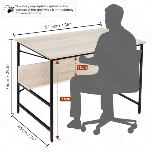 ABOUT SPACE Study Table for Students - Office Table Adults Work Table for Home Office - Engineered Wood Laptop Desktop Working Computer Table with Storage Space (Beige - L 91.5 x B 61 x H 75 cm) Matte