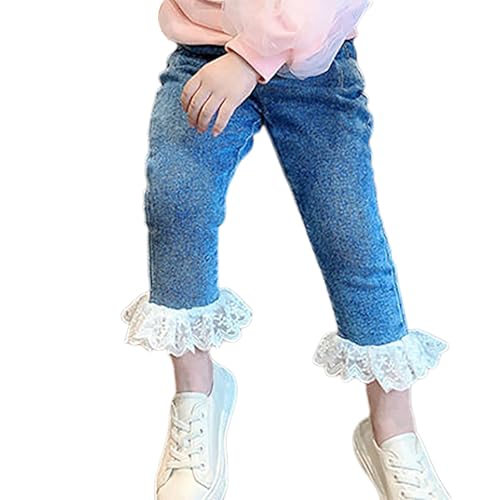 Infant Girls Soft Elastic Waist Bell Jeans Bottoms Pearl Bowknot Denim Pants Kids Comfy Casual Pants Winter Trouser