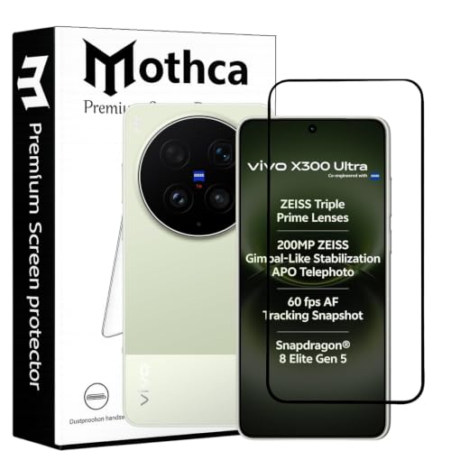 Image of Mothca Military-Grade Gorilla Tempered Glass Compatible with vivo x300 ultra | Black | Full Screen Protection | Scratch Resistant | Easy Installation Kit (Pack of 1)