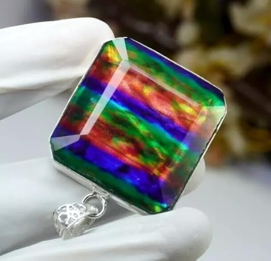 100 Ct Natural Ammolite 925 Solid Silver Certified Pendant Loose Gemstone for Making jewellery