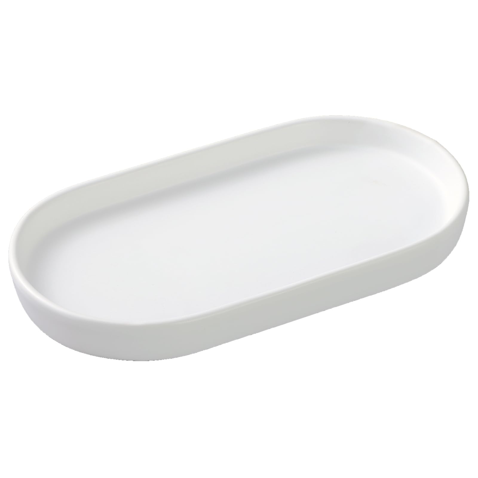Eyrozia White Round Soap Dispenser Tray - 8'' Ceramic Vanity Tray for Bathroom Decorative, Jewelry Ring Dish, Comestic Holder, Kitchen Sink Countertop