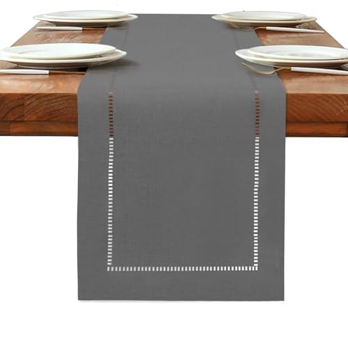 BAZIOE Chemin de Table Gris Foncé Lin 180 x 32 cm Chemin de Table Moderne Aspect Lin et Lavable pour Table à Manger Décoration de Table Meuble