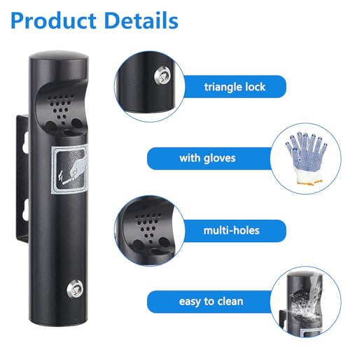 Edelstahl Aschenbecher Wandmontage, Wandaschenbecher für Draußen, mit Schloss & Handschuhe, Standaschenbecher für Terrasse, Restaurant, Hotel, Büro