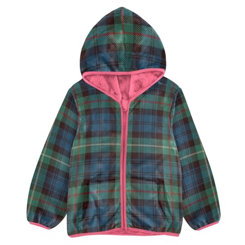 Blue Green Plaid Sherpa Fleece Girls