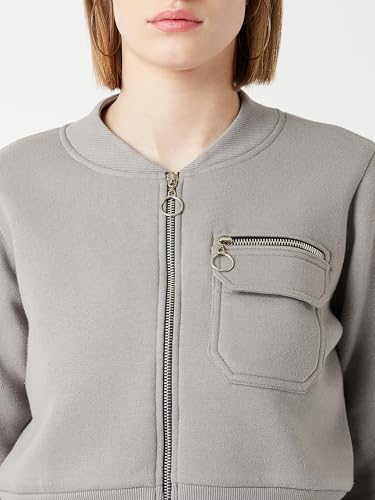 Image of Miss Chase Women's Off White V-Neck Full Sleeves Bomber Cropped Jacket