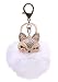 White Fox Fur Ball with Artificial Fox Head Inlay Pearl Rhinestone Key Chain for Womens Bag or Cellphone or Car Pendant