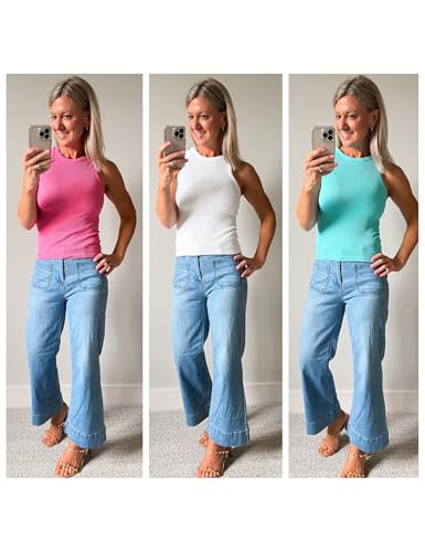 luvamia Wide Leg Jeans for Women Trendy High Waisted Flare Jeans Cropped Denim Pants Stretchy Baggy with Patch Pockets High Rise Wide Leg Jeans for Women's Stretch Jeans Medium Blue Size 4 Size 6