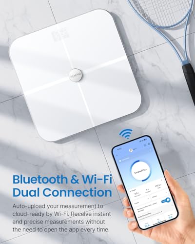 RENPHO Báscula digital de baño con Bluetooth inteligente y balanza de grasa corporal, báscula de baño digital inalámbrica, 13 mediciones, análisis de la composición corporal, ITO blanco, Elis Aspire