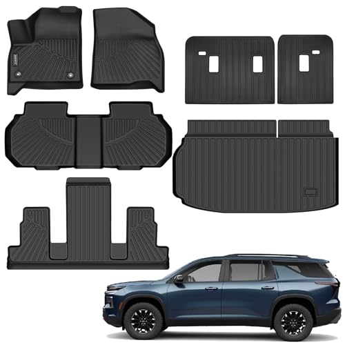SHINJEW Floor Mats Fit for 2024 2025 2026 Chevrolet Traverse 7 Seats (Bucket Seats) 3 Row Floor Mats & Backrest mats & Trunk mat for Chevy Traverse Accessories