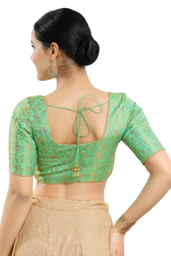 Image of Vamas Women's Brocade & Georgette Padded Self Design Half Sleeve Readymade Saree Blouse (X-1126.ELB)