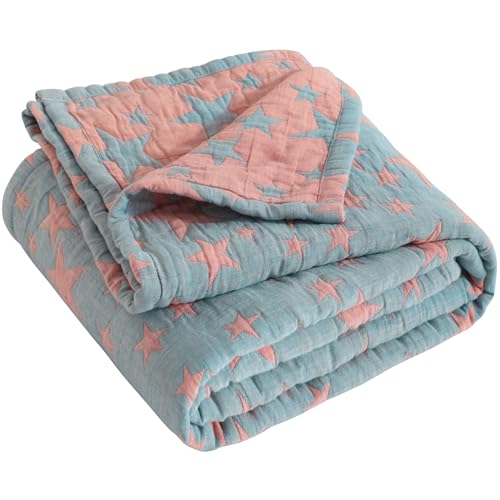 NTBAY 3 Layer Oversized Muslin Toddler Blanket, 45 x 60, Red and Blue Star