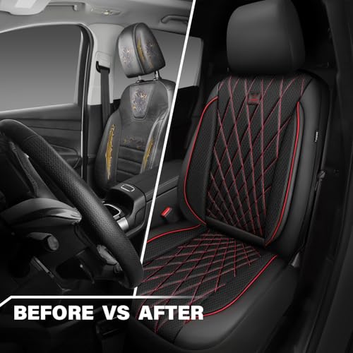 Image of CAR PASS Thick Foam 3D Air Mesh Leather Car Seat Covers Front Seats Only, Breathable Premuim Leather Two Front Seat Cover, Airbag Compatible Universal Fit for 95% Sedan Van Truck SUV,Black and Red