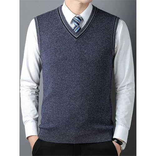 Men’S Thickened V-Neck Sweater Vest with Casual Striped Design Wool Knitted Sleeveless Pullover Tank Top4