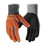 COOLJOB A5 Cut Resistant Gloves with Impact Resistant TPR, Touchscreen Nitrile Dipped Safety Work Gloves with Grip, 1 Pair Orange Large