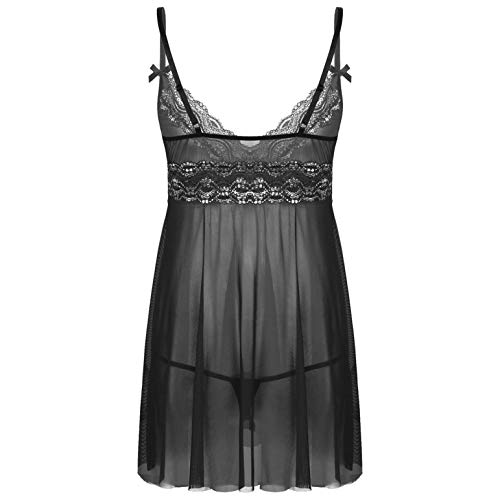Sholeno Men's Lace Babydoll Sexy V Neck Mesh Sheer Sissy Crossdressing Chemise Nightdress Pajamas3