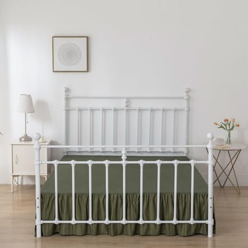 Bed Skirt King Size Ruffled Bed Skirt with Split Corners, 18 Inch Drop Dust Ruffle Bed Skirts with Platform, Tufted Boho King Size Bed Skirting, Striped, Green, 18" King