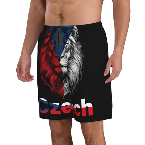 Lion Funny Czech Flag Men's Beach Shorts Quick Dry Funny Stylish Swimwear Bathing Suits2