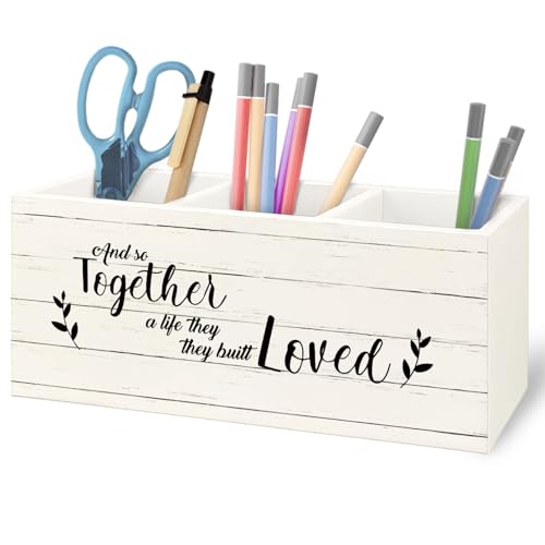 Image of and So Together They Built a Life They Loved Makeup Brush Toothbrush Holder Organizer, Anniversary Wedding Couples Gifts Wooden Pen Pencil Holder for Home Office Desk Accessories