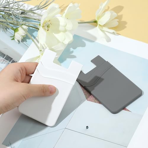 AHQiZFX 2 Pack Silicone Phone Card Holder - Double Pocket Sticky Credit Card Holder for Back of Phone, Compatible with Most Cell Phones (Dark Gray, White)