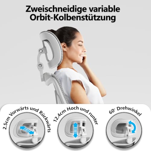 Image of TRALT Office Chair - Ergonomic Office Chair with Adjustable Lumbar Support Headrest Office Desk Chair - Gaming Chair in X-Shape Office Chair - Desk Chair Computer Chair 150 kg White /Grey