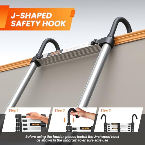 Image of Telescoping Ladder,16.5 FT Extension Ladder w /Hooks,Stabilizers,Wheels,Heavy Duty 330lbs Max Capacity,Collapsible Telescopic Ladder for Rv,Roof,Outdoor