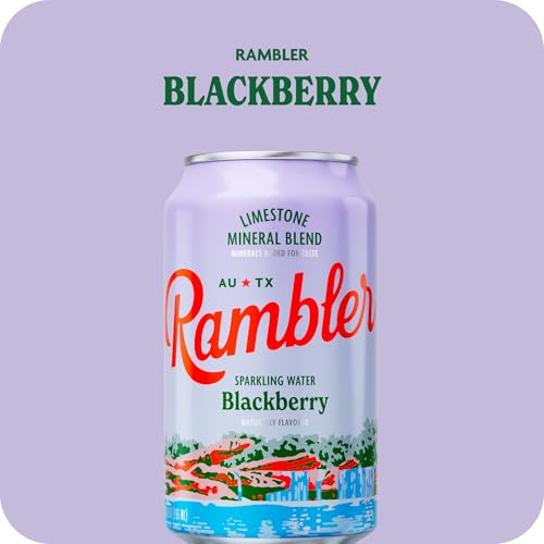 Image of AUTX RAMBLER Sparkling Water, Texas Limestone Mineral Blend, Blackberry Flavor, 12-Ounce Cans, Three 8-Packs (24 Cans)