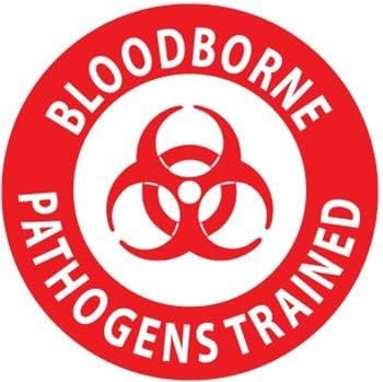 (3 PACK) Bloodborne Pathogens Trained circle vinyl Hard Hat Helmet Decal by StickerDad® - size: 2" ROUND color: RED/WHITE - Hard Hat, Helmet, Windows, Walls, Bumpers, Laptop, Lockers, etc.