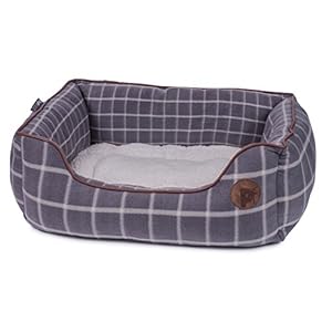 Petface Grey Window Pane Check Square Dog Bed, Medium