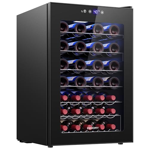 EUHOMY 45 Bottle Wine Cooler Refrigerator, Wine Fridge with Glass Door for Red, White and Champagne, Mini Fridge with Adjust Temperature for Home Kitchen Bar 4.5 Cu.ft, Black