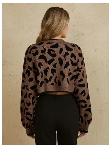 MakeMeChic Women's Tie Front Cardigan Leopard Print Bow Long Sleeve Crop Sweater Outerwear2