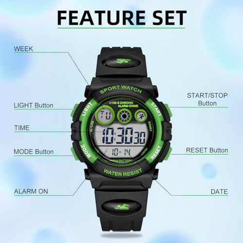 Image of GOLDEN HOUR Watches for Kids Digital Sport Waterproof Boys Girls Watch Outdoor 12 /24 H Alarm EL Backlight Stopwatch Military Child Wristwatch Ages 3-15