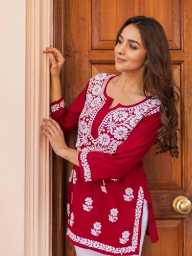 Image of Sidhidata Women Rayon Regular Stylish Kurti with 3 /4 Sleeves & Beautiful Neck Embroidery Ideal for Casual Office Wear & Everyday Comfort (Kurti Angell)