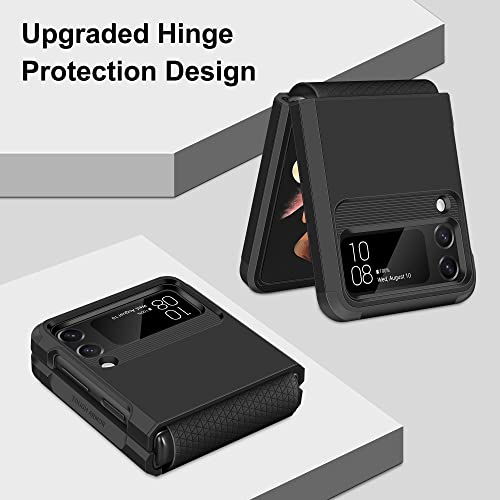 Samonpow For Samsung Galaxy Z Flip 3 Case, Z Flip 3 Case With Upgraded Hinge Protection Dual Layer Hard Pc Soft Tpu Bumper Full Body Shockproof Flip 3 Phone Case For Galaxy Z Flip 3 5G Case - Black #TOP1