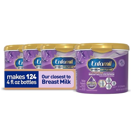 Enfamil Optimum (Enspire) Gentlease, Our Closest Formula to Breast Milk, Immune-Supporting Lactoferrin and Brain-Supporting DHA Baby Formula - Powder 19.5 Oz Tub, Pack of 4