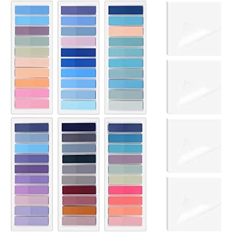 Sticky Tabs,moinkerin 1400 Pieces Transparent Sticky Notes 6 Sets Colour Book tabs with 4 Sets Transparent Index Tabs PET Multicolor for Bookmarks,Studying,Office,School Planner Memo Cover