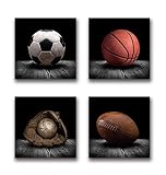 zengdannian Boy Bedroom Vintage Wall Art Decorations Sports Football Soccer Baseball Basketball Canv